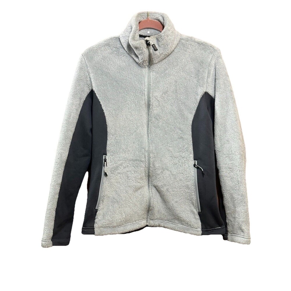 Eastern Mountain Sports EMS Fleece Jacket Women Gray/Black Zip Hike Medium EUC